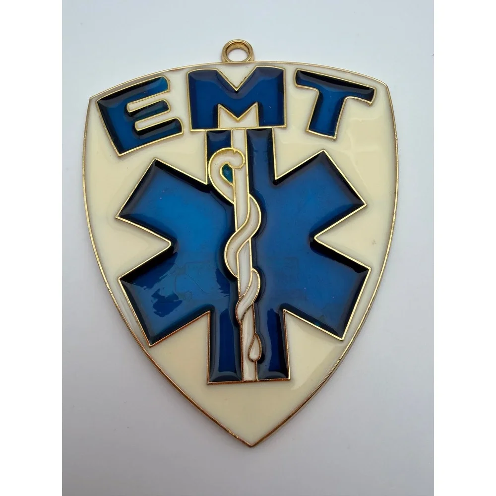 EMT Shield Christmas Ornament Star of Life Blue Gold Tone Enamel First Responder